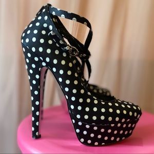 Be be black and white polka dot heels